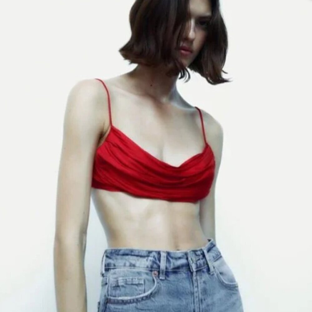 ZARA WOMEN DRAPED CROP TOP SIZE XL 6929/203/600